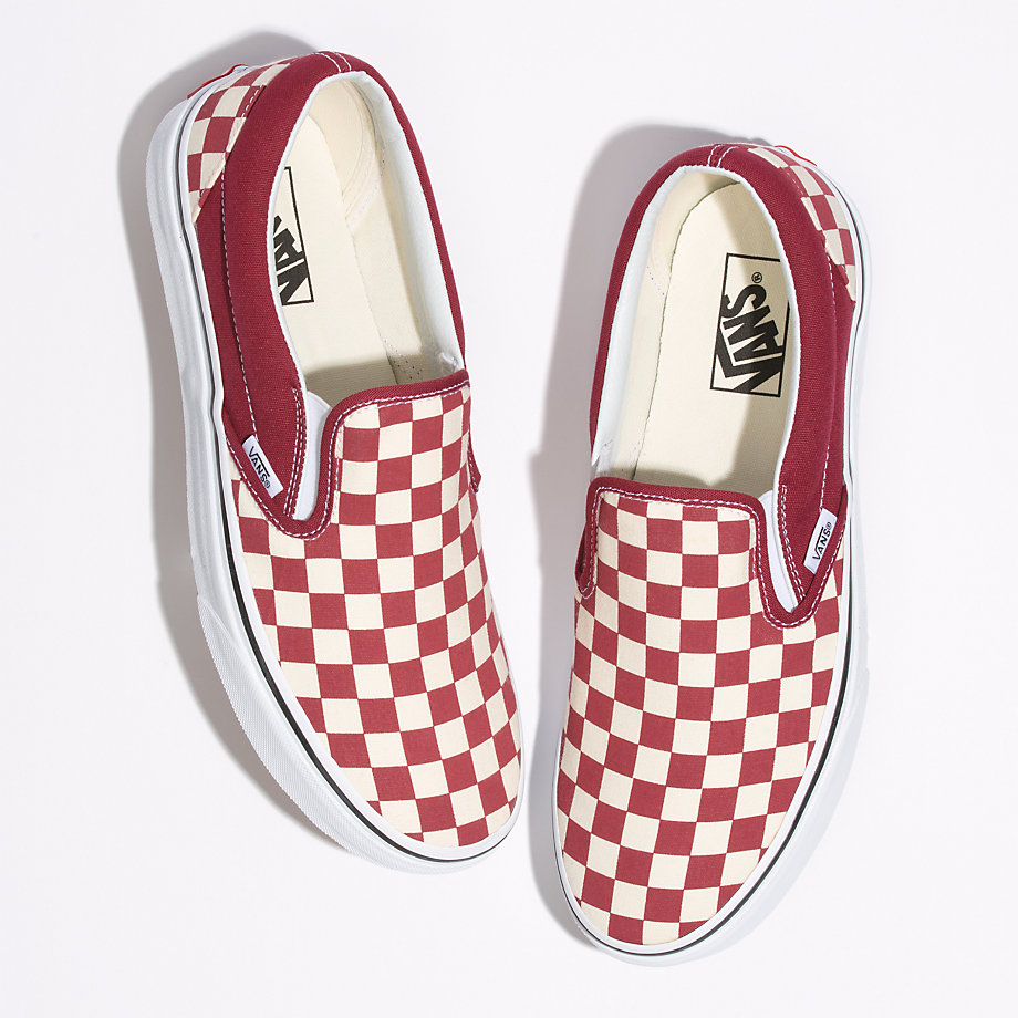 Vans Bayan Kaykay Ayakkabısı Checkerboard Slip-On Kırmızı/Beyaz | 77565-568